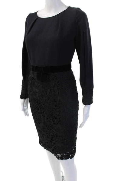 Ecaille Paris Women Pencil Sheath Dress Black Floral Long Sleeve Size S