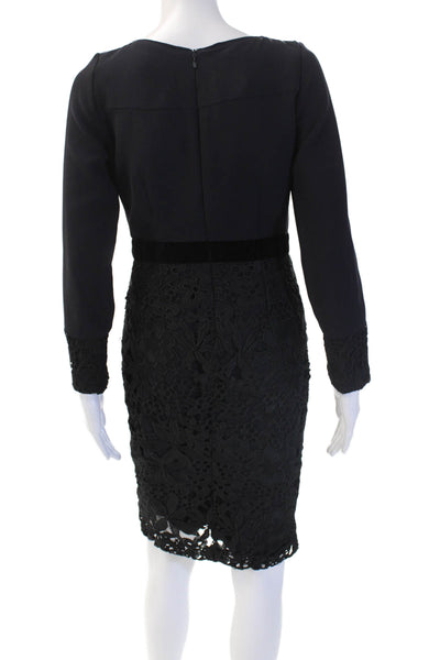 Ecaille Paris Women Pencil Sheath Dress Black Floral Long Sleeve Size S
