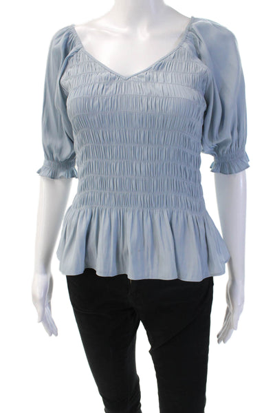 Lola & Sophie Women Blouse Light Blue V-Neck 3/4 Sleeve Boho Polyester Size XS