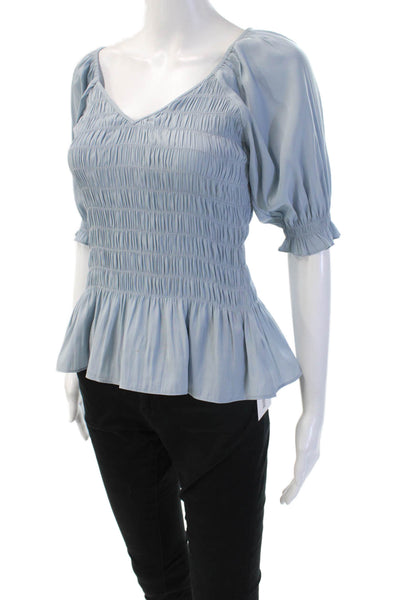 Lola & Sophie Women Blouse Light Blue V-Neck 3/4 Sleeve Boho Polyester Size XS