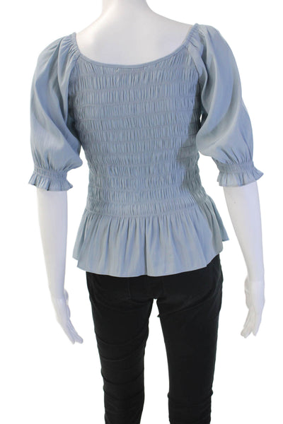 Lola & Sophie Women Blouse Light Blue V-Neck 3/4 Sleeve Boho Polyester Size XS