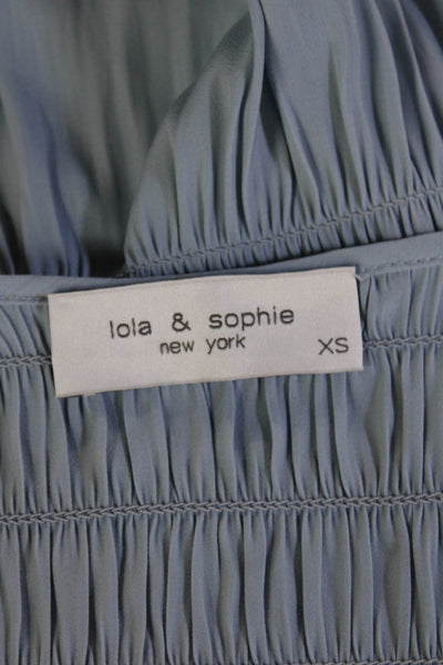 Lola & Sophie Women Blouse Light Blue V-Neck 3/4 Sleeve Boho Polyester Size XS