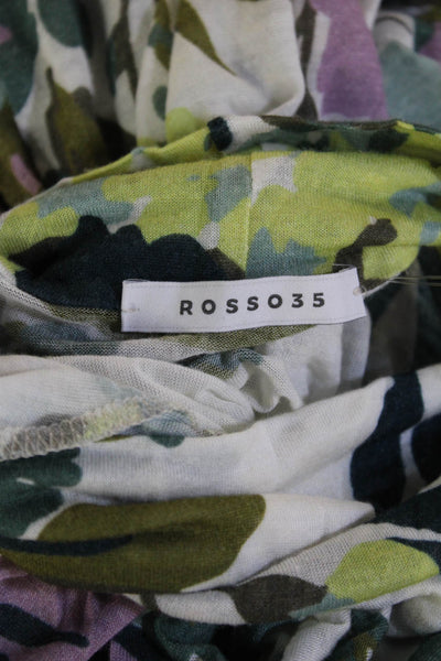 Rosso35 Women Jersey Floral Mock Neck 3/4 Sleeve White Size XS