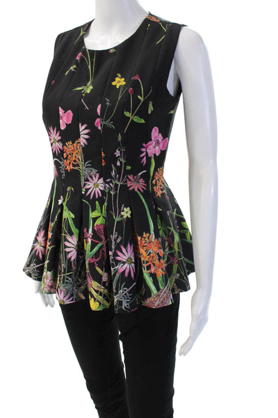 Gracia Women Black Floral Sleeveless Round Neck Blouse Polyester Spandex Size S