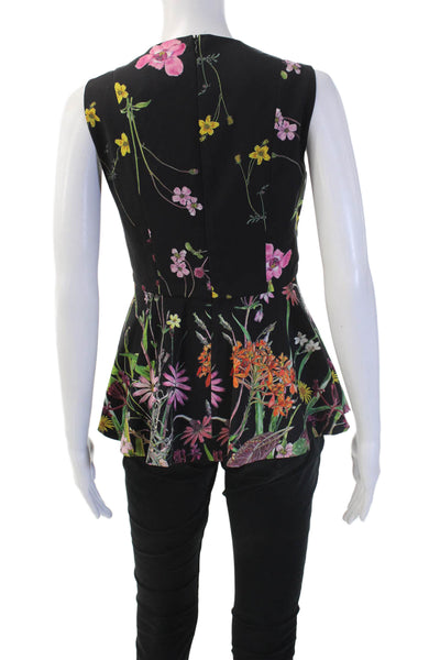 Gracia Women Black Floral Sleeveless Round Neck Blouse Polyester Spandex Size S