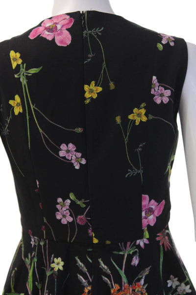 Gracia Women Black Floral Sleeveless Round Neck Blouse Polyester Spandex Size S