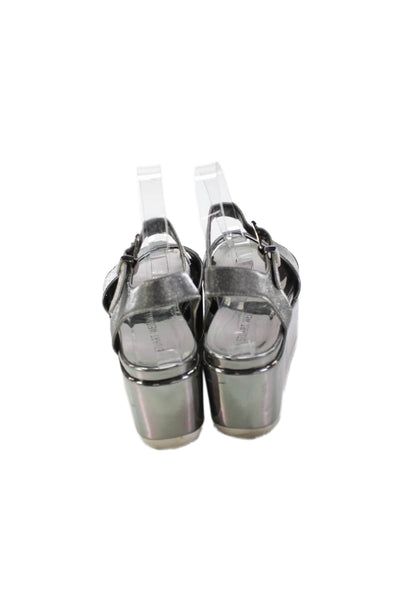 Stuart Weitzman Women's Open Toe Platform Glitter Silver Metallic Sandals Size 6