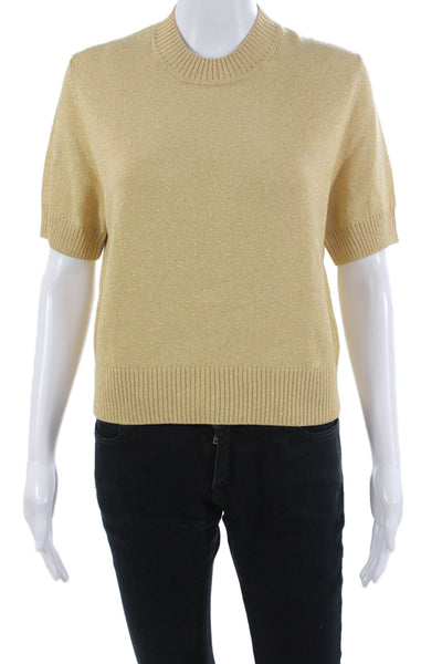 St. John Unisex Beige Crewneck Sweater Short-Sleeve Cotton Blend Size S