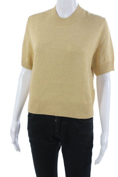 St. John Unisex Beige Crewneck Sweater Short-Sleeve Cotton Blend Size S