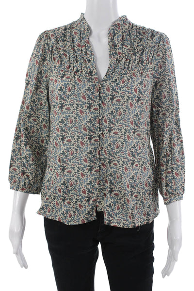 Paige Women Bohemian Paisley Button Up 3/4 Sleeve Beige Blouse Size XS
