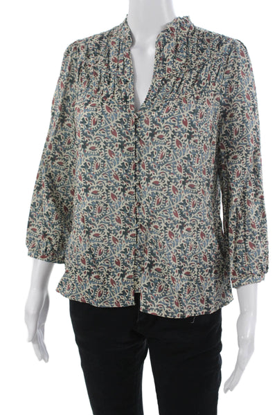 Paige Women Bohemian Paisley Button Up 3/4 Sleeve Beige Blouse Size XS