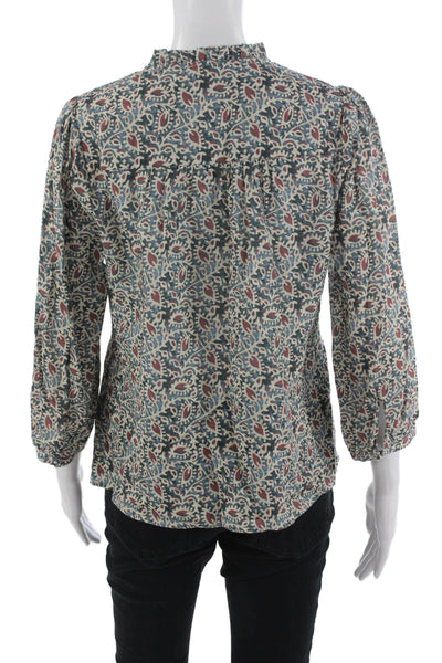 Paige Women Bohemian Paisley Button Up 3/4 Sleeve Beige Blouse Size XS