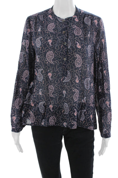 Etoile Isabel Marant Womens Navy Paisley Buttonup Blouse Longsleeve Size 38