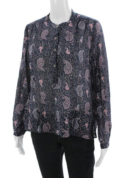 Etoile Isabel Marant Womens Navy Paisley Buttonup Blouse Longsleeve Size 38