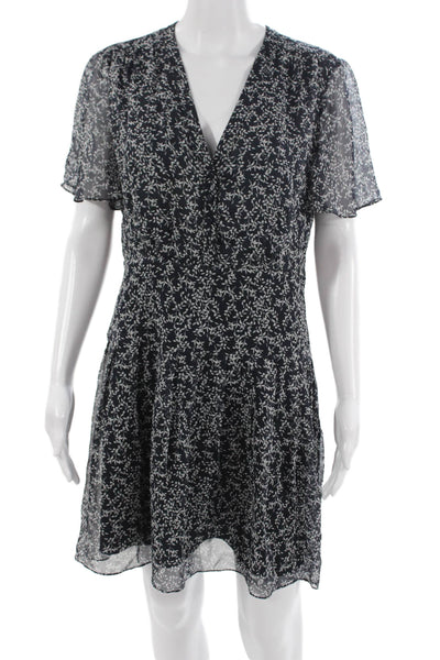 Equipment Femme Womens Fit & Flare Wrap Dress Dark Blue Silk V-Neck Size 6