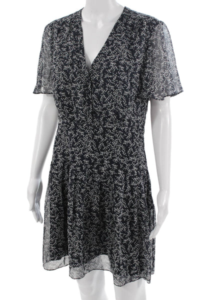 Equipment Femme Womens Fit & Flare Wrap Dress Dark Blue Silk V-Neck Size 6