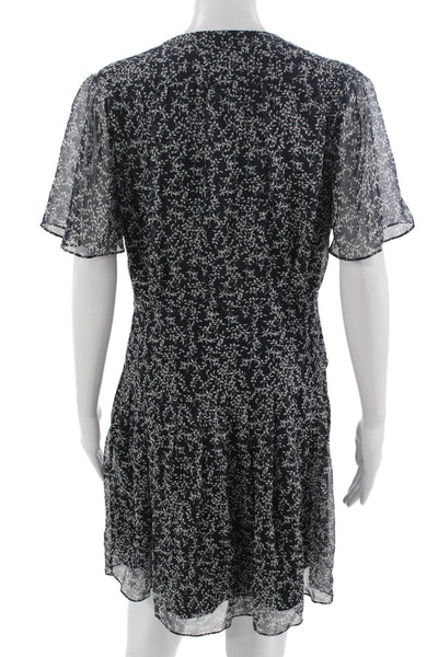 Equipment Femme Womens Fit & Flare Wrap Dress Dark Blue Silk V-Neck Size 6