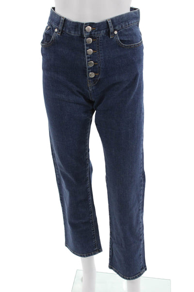 Joseph Womens Cropped Mom Jeans Dark Blue Mid Rise Cotton Blend Size 30