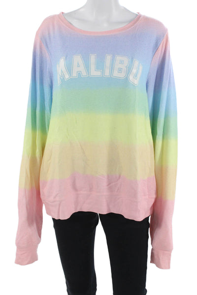 Wildfox Womens Pullover Sweatshirts Pink Striped Long Sleeve Size L
