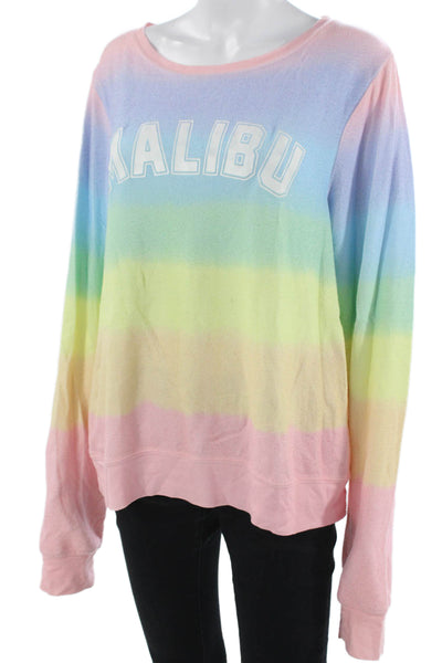 Wildfox Womens Pullover Sweatshirts Pink Striped Long Sleeve Size L