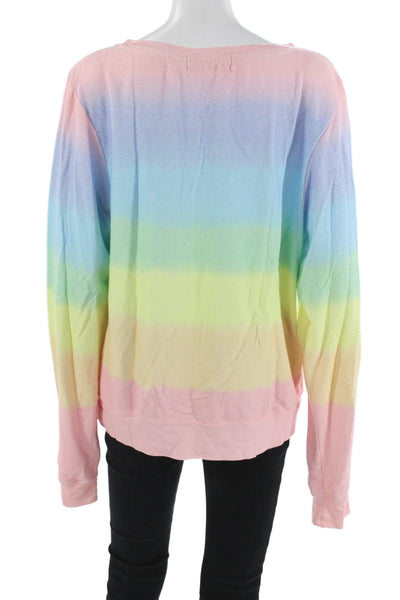 Wildfox Womens Pullover Sweatshirts Pink Striped Long Sleeve Size L