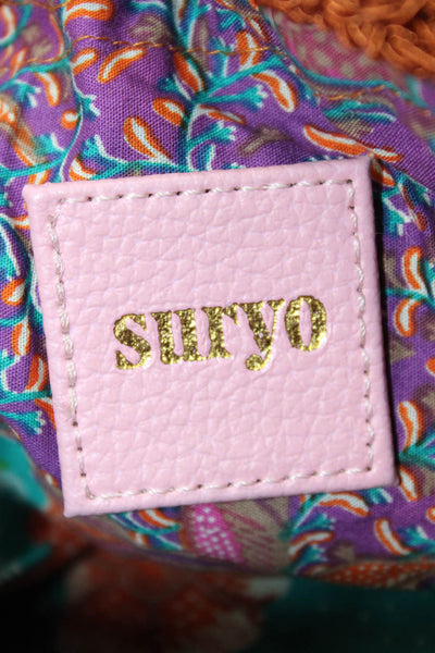 Suryo Womens Crochet Beaded Shoulder Bucket Bag Orange