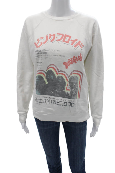 Retro Brand Womens Pullover Sweatshirt White Graphic Cotton Long Sleeve Size S