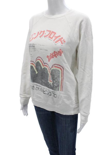 Retro Brand Womens Pullover Sweatshirt White Graphic Cotton Long Sleeve Size S