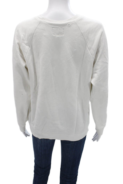 Retro Brand Womens Pullover Sweatshirt White Graphic Cotton Long Sleeve Size S