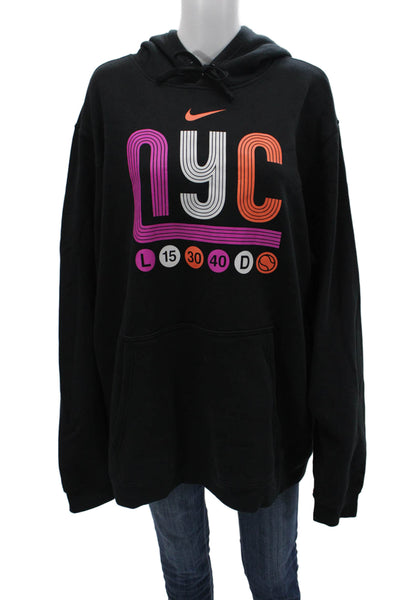 Nike Unisex Pullover Hoodie Black Graphic Drawstring 80% Cotton Size 1X