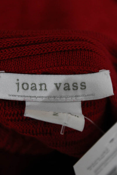 Joan Vass Women Sheath Sweater Dress Red Cotton 3/4 Sleeve Crew Neck Size 2