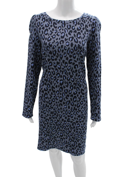 Talbots Women Sweater Dress Dark Blue Leopard Long Sleeve Size L