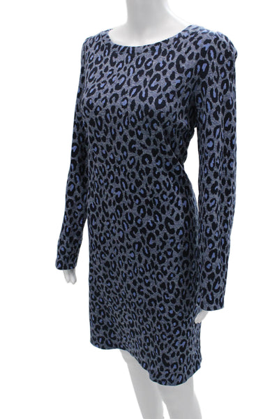 Talbots Women Sweater Dress Dark Blue Leopard Long Sleeve Size L