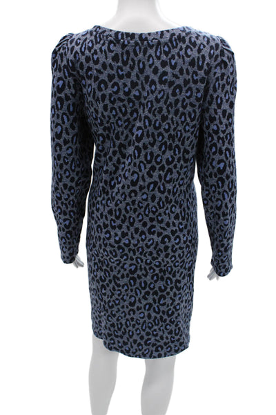 Talbots Women Sweater Dress Dark Blue Leopard Long Sleeve Size L