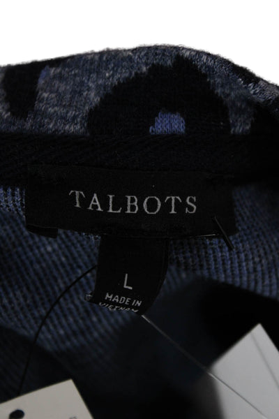 Talbots Women Sweater Dress Dark Blue Leopard Long Sleeve Size L