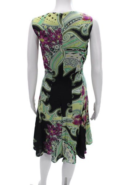 Etro Womens Fit & Flare Dress Black Paisley Sleeveless Round Neck Zip Size 48