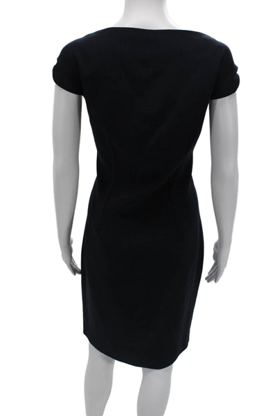 Elie Tahari Women Black V-Neck Short Sleeve Sheath Pencil Dress Size 14
