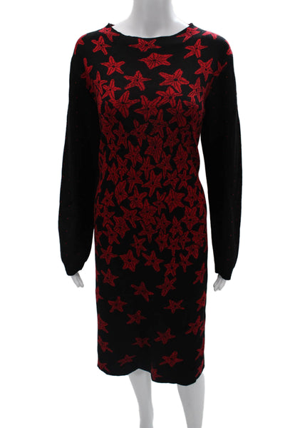 Gabby Isabella Womens Sweater Dress Black Floral Long Sleeve Size L