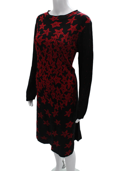 Gabby Isabella Womens Sweater Dress Black Floral Long Sleeve Size L