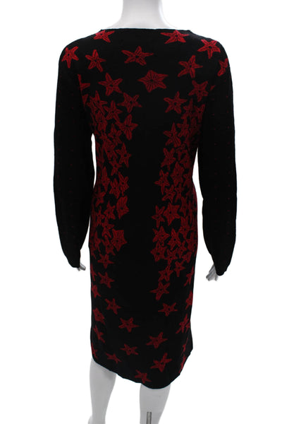 Gabby Isabella Womens Sweater Dress Black Floral Long Sleeve Size L