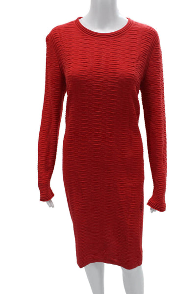 Joan Vass Women Sweater Dress Red Crew Neck Cotton Long Sleeve Size 2