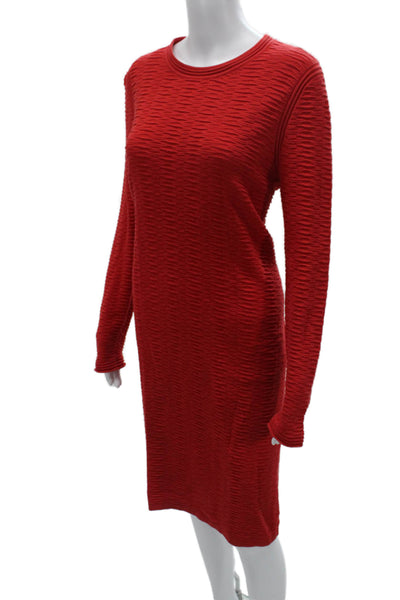 Joan Vass Women Sweater Dress Red Crew Neck Cotton Long Sleeve Size 2