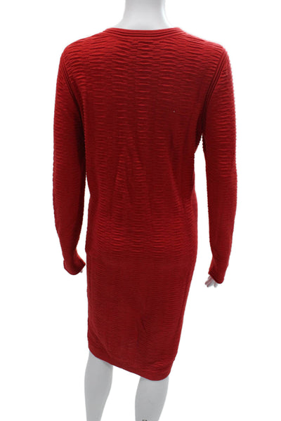 Joan Vass Women Sweater Dress Red Crew Neck Cotton Long Sleeve Size 2