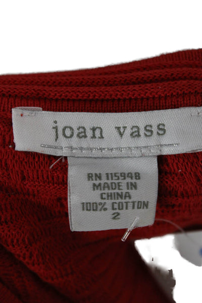 Joan Vass Women Sweater Dress Red Crew Neck Cotton Long Sleeve Size 2