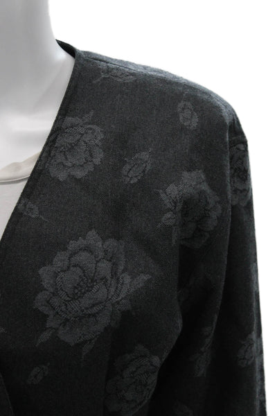 Ungaro Ter Womens Floral Print Double Breasted Skirt Suit Grey Wool Size 6