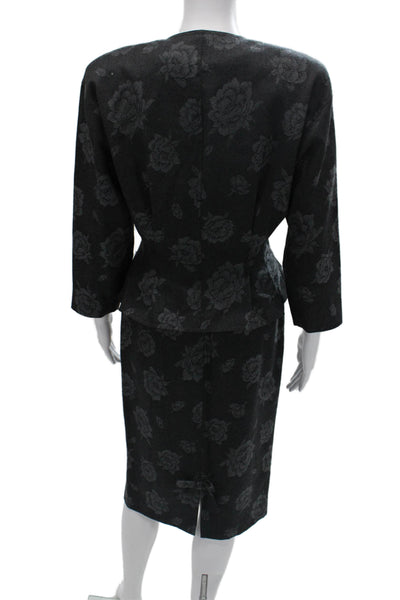 Ungaro Ter Womens Floral Print Double Breasted Skirt Suit Grey Wool Size 6