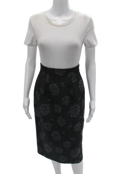 Ungaro Ter Womens Floral Print Double Breasted Skirt Suit Grey Wool Size 6