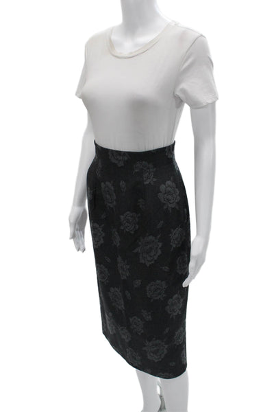 Ungaro Ter Womens Floral Print Double Breasted Skirt Suit Grey Wool Size 6