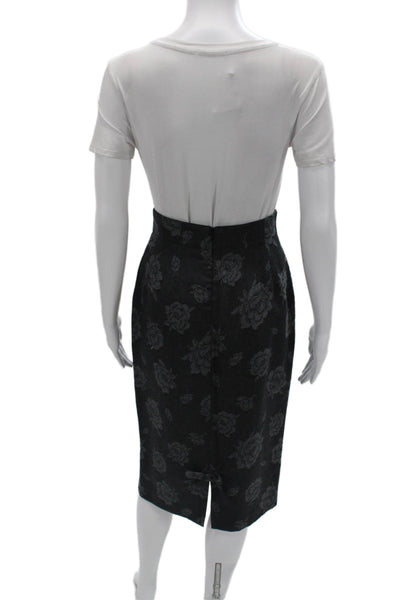 Ungaro Ter Womens Floral Print Double Breasted Skirt Suit Grey Wool Size 6