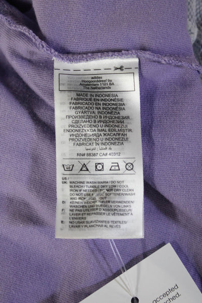 Adidas Womens Cropped Purple Graphic T-Shirt Crew Neck Cotton Zip Size XS